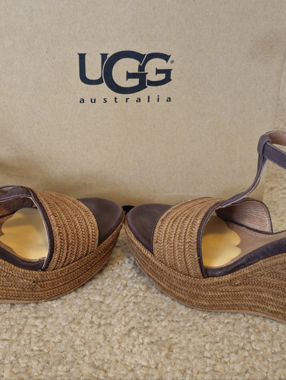 UGG Women's Chocolate Woven Wedge Sandals with Ankle Strap